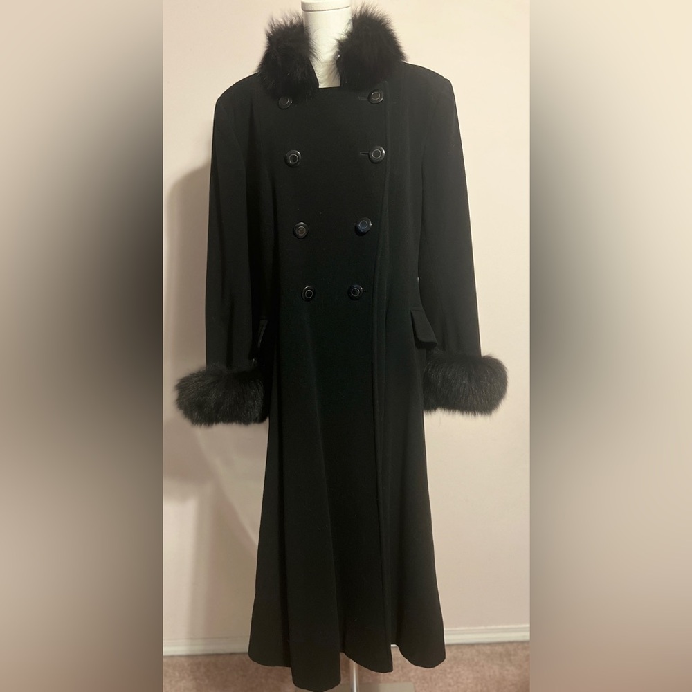 Hannah Black Wool and Cashmere Coat with Real Fur Trim